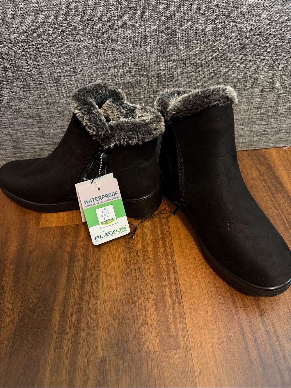 Flexus Waterproof Black Faux-Fur Ankle Boots for Women